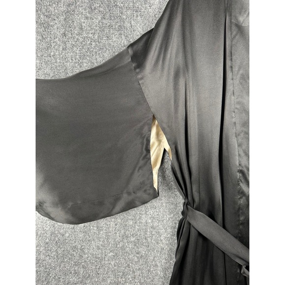 Victoria's Secret Black Silk Satin Kimono Sleeve Robe  Tie Waist M L NEW Luxury - Picture 8 of 13